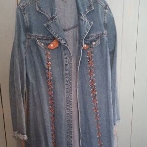Denim Duster Coat with Lace-Up Detail